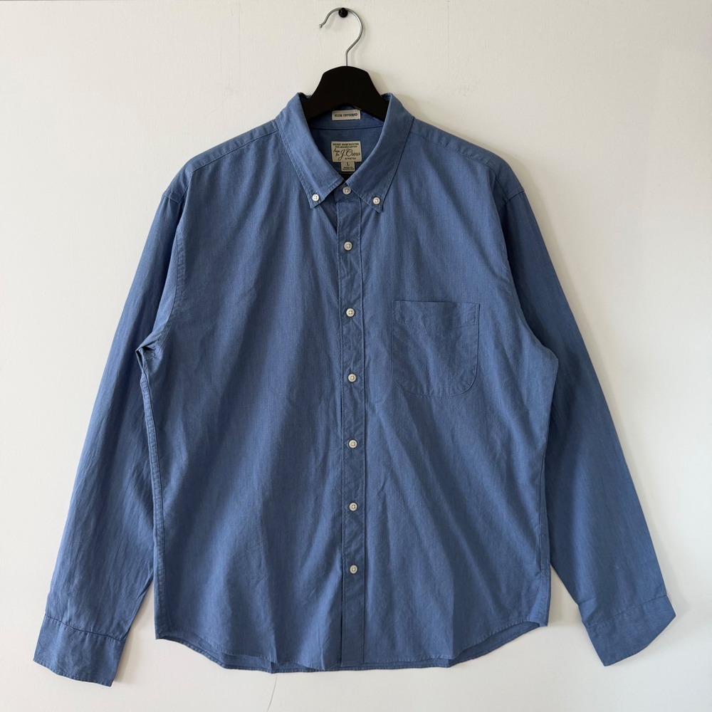 J.Crew Mens Slim Untucked Secret Wash Organic Cotton Stretch Shirt Blue L AA428